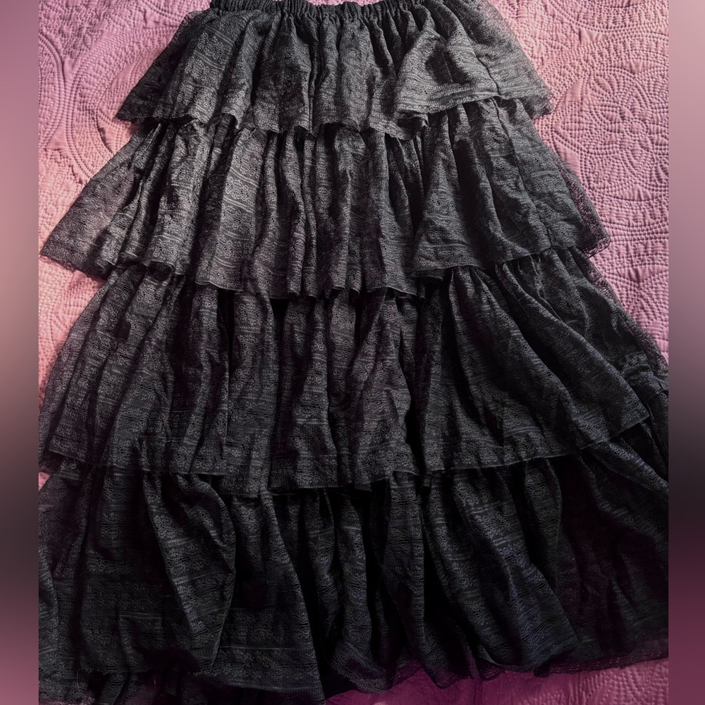 FREE PEOPLE Black Lace Tiered Skirt